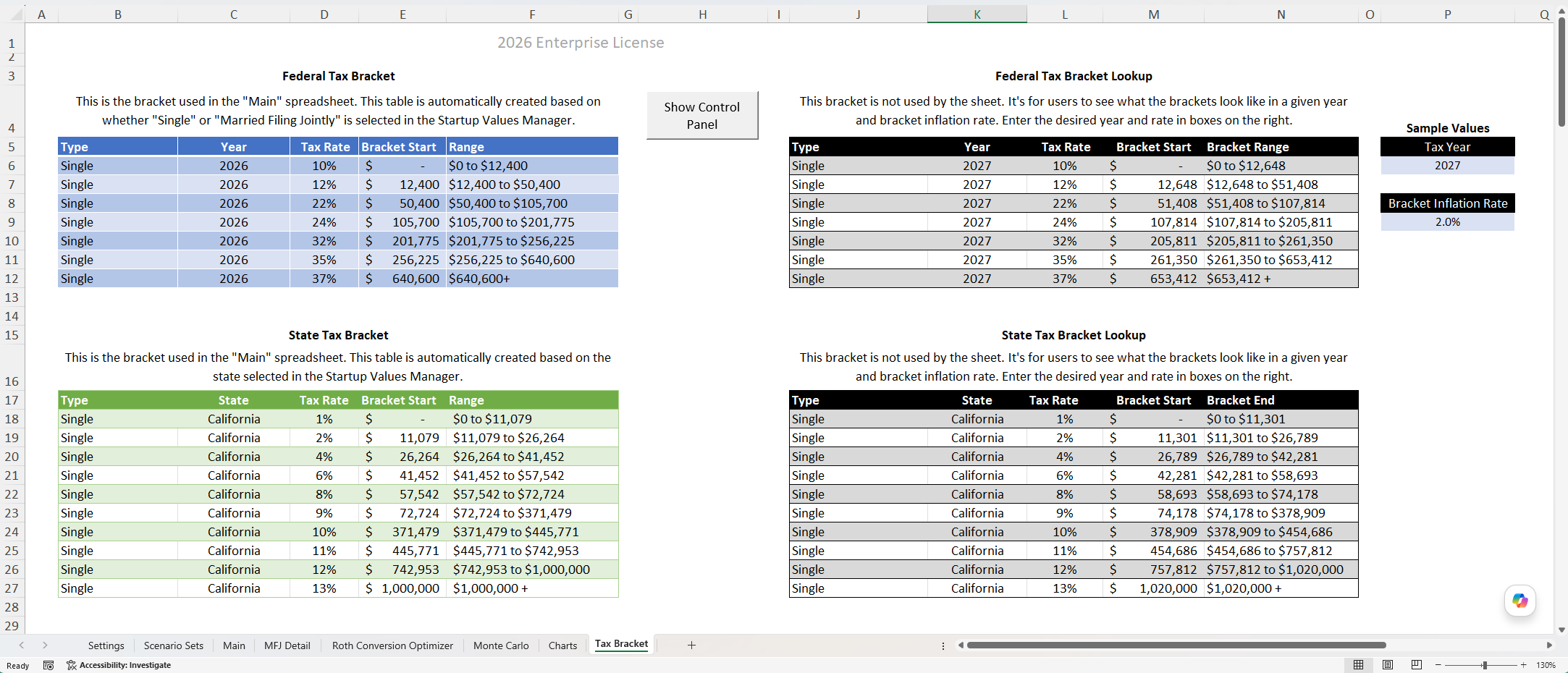 Marginal Tax Rate and Future-Year Tax Bracket Lookup